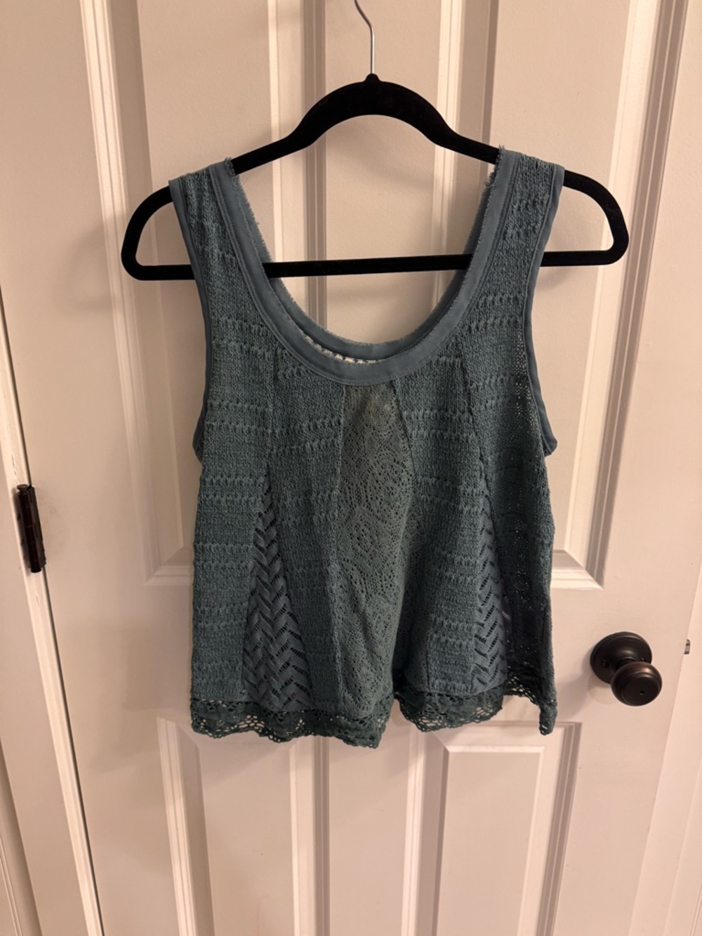 Crochet Knit Scoop Neck Tank Top in Teal Blue